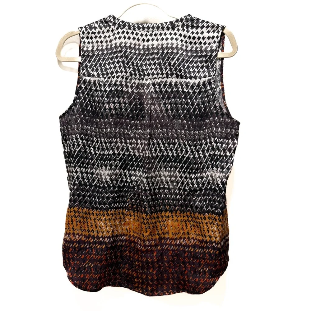 Ecru 100% Silk Sleeveless Button Down Blouse Top Earth Tone Ombre Large - Picture 3 of 7